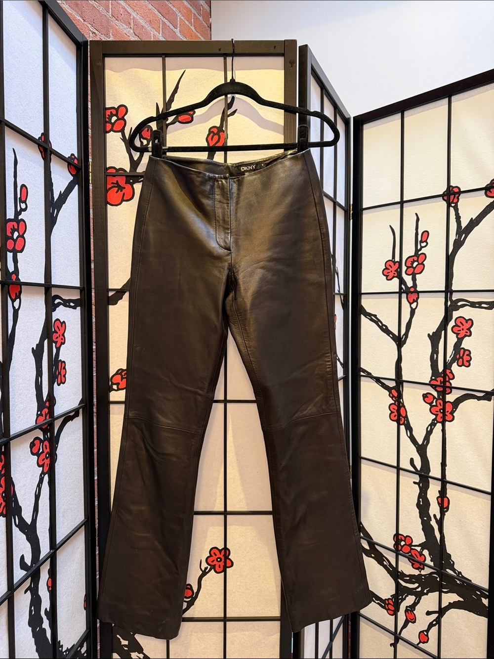 DKNY Black Leather Flared Pants